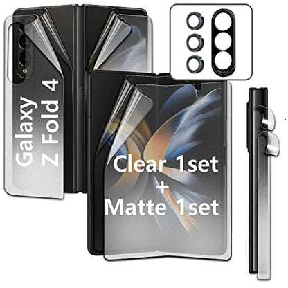 [2SET 9PCS] [Self Healing Film 1set] [Anti Glare Film 1set] [3D Carving Lens Protector] Galaxy Z Fold 4 5G 2022 Screen Protector with Hinge Protector Clear Matte screen protector Scratch Resistant HD Clear Case Friendly [Perfect Fit for foldable Screen] F