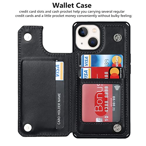 iCoverCase Compatible with iPhone 14 Wallet Phone Case with Card Holder for Women, RFID Blocking Embossed PU Leather Wrist Strap Case 6.1 Inch (Macaron Black) - color: P-Black
