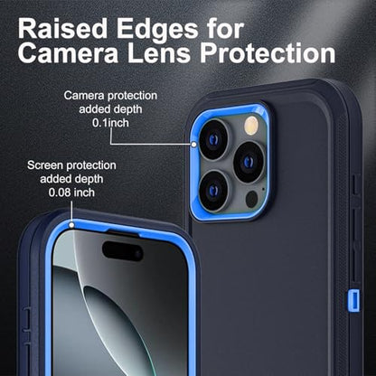 YKHJKLEC for iPhone 16 Pro Case, Military Grade 3 in 1 Heavy Duty Shockproof/Drop Proof/Dust Proof Case with 2Pcs Tempered Glass Screen Protector (Navy Blue) - color: Navy Blue