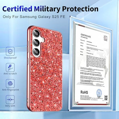 S25 FE Glitter Case for Samsung Galaxy S25 FE 5G Phone Case for Women Girls, Slim Ultra Thin Matte Back Shockproof Protective Cover for Samsung S25 FE 5G, Crystal Bling Case, 2025 (Red) - color: Red