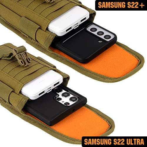 Tactical Cell Phone Holster Pouch, Smartphone Pouch Phone Case Molle Attachment Belt Holder Waist Bag for 4.7"-6.9" with US Flag Patch and Gear Clip for iPhone 17 Pro/16 Pro - color: Tan