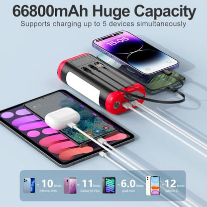 Solar Power Bank Portable Charger 66800mAh Battery Pack for Camping(Red) - color: Red