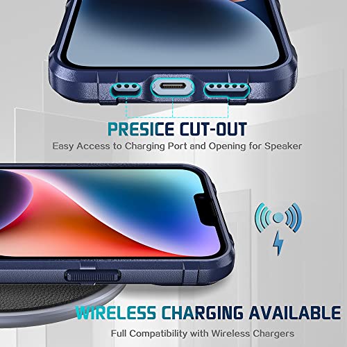 Rugged Shield 8ft Drop Proof TPU Thick Armor Tactical Protective Case Compatible with iPhone 14 (6.1 inches) - Navy Blue - color: Navy Blue, size: iPhone 14