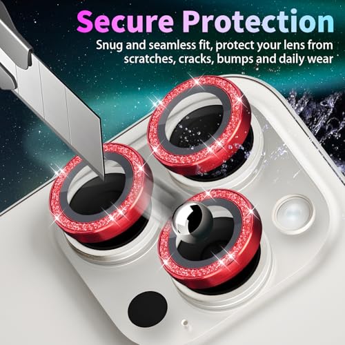 Camera Lens Protector for iPhone 15 Pro/15 Pro Max, Glitter Red - color: Glitter Red
