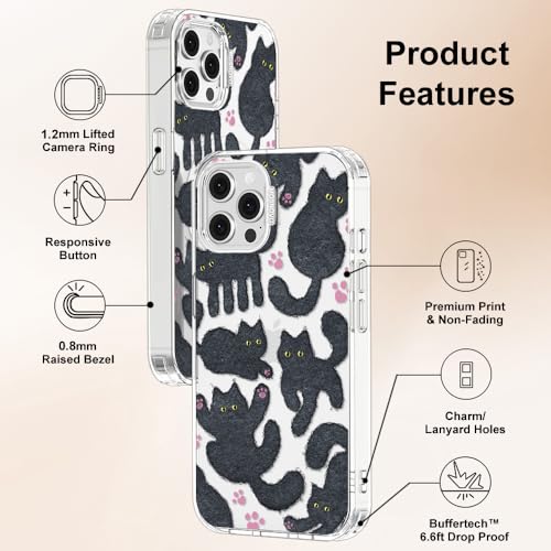 MOSNOVO Case for iPhone 12 & iPhone 12 Pro, [Buffertech 6.6ft Military-Grade Drop Protection] [Anti Peel Off Tech] Clear TPU Bumper Phone Case Cover Design - Black Furry Cat - color: Clear - Black Furry Cat, size: iPhone 12 / iPhone 12 Pro