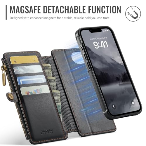 for iPhone 16E - Phone Case Wallet Magnetic Detachable, Black - color: Black, size: iPhone 16E