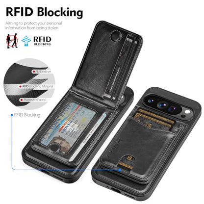 SkyEagle Compatible with Magsafe 2 in 1 Detachable Google Pixel 9 Pro XL Wallet Case with Card Holder,Women Men Magnetic PU Leather Phone Case RFID Blocking Flip Kickstand Credit Slots,Black - color: Black, size: Google Pixel 9 Pro XL 6.8"