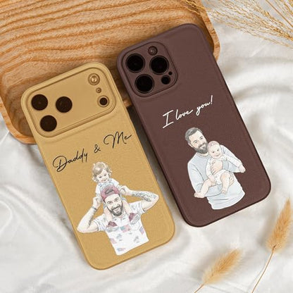 Just A Dad & His Kids Watercolor Style for Dad, Husband - Personalized Phone Case Custom Picture Cover