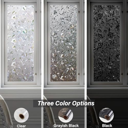 LEMON CLOUD Window Privacy Film, Stained Glass Window Cling, 23.6″ x 157.4″ - color: Grayish Black, size: 23.6 x 157.4 Inch