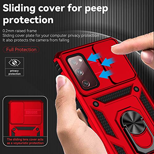 for Samsung Galaxy S20 FE 5G Case with Camera Lens Cover HD Screen Protector, Military-Grade Drop Tested Magnetic Ring Holder Kickstand Protective Phone Case for Samsung Galaxy S20 FE 5G (Red) - color: Red with camera cover Military-Grade 2nd gen