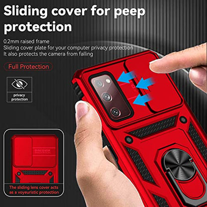 for Samsung Galaxy S20 FE 5G Case with Camera Lens Cover HD Screen Protector, Military-Grade Drop Tested Magnetic Ring Holder Kickstand Protective Phone Case for Samsung Galaxy S20 FE 5G (Red) - color: Red with camera cover Military-Grade 2nd gen
