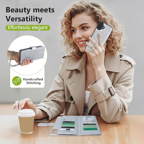 Varikke for iPhone 17 Glitter Case Wallet Magnetic Detachable, Silver - color: (Standard) Silver, size: iPhone 17 6.3"