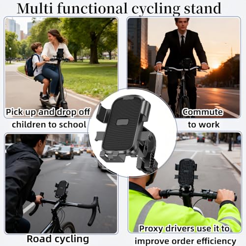 Universal Motorcycle Bike Phone Mount with 360° Rotation, Anti-Shake Silicone Grip, Universal Handlebar Mount 20-32mm, Phone Holder with Storage Hook
