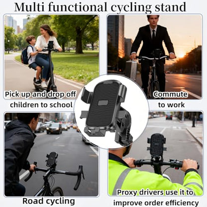 Universal Motorcycle Bike Phone Mount with 360° Rotation, Anti-Shake Silicone Grip, Universal Handlebar Mount 20-32mm, Phone Holder with Storage Hook