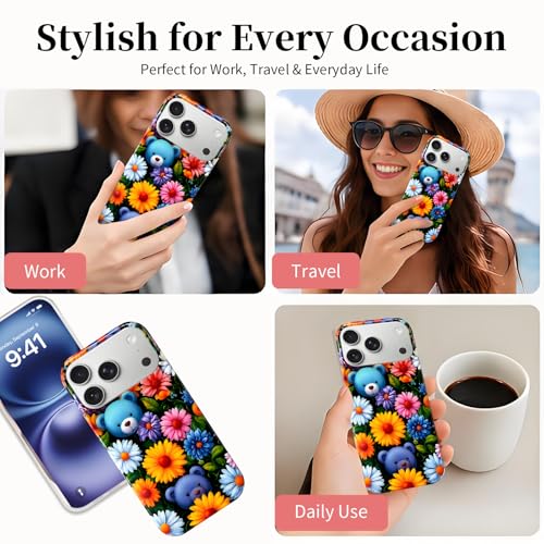 Case Compatible with iPhone 17 Pro Max, 2025 Anti-Yellow Ultra Transparent Soft TPU Phone Case, Shockproof Anti-Slip Slim Lightweight Full Coverage Protective (Flower Bear) - color: Flower bear