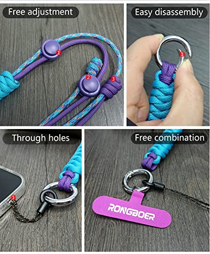 Phone Lanyard Crossbody, Anti Theft Phone Strap Adjustable Neck - color: Purple Blue