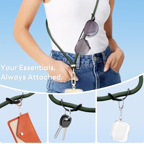 Adjustable Anti-Theft Phone Lanyard Neck & Crossbody Strap with 0.2mm Metal Tab & Comfort-Fit 8mm Rope(Dark Green) - color: Dark Green