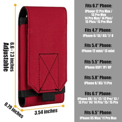 Tactical Molle Phone Holster Pouch, Universal Belt Waist Bag for iPhone 17 Pro Max/17 Pro/17/16 Pro Max/15 Pro Max/14 Pro Max/13/12, Samsung S25 Ultra/S24/S23, Size L - color: Red(2 Pack)