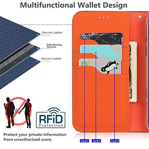 iCoverCase Compatible with iPhone 13 Wallet Case, RFID Blocking Genuine Leather Magnetic Case with Wrist Strap and Card Slots Kickstand Feature Flip Cover 6.1 Inch (Navy Blue) - color: Navy Blue, size: iPhone 13