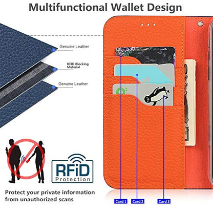 iCoverCase Compatible with iPhone 13 Wallet Case, RFID Blocking Genuine Leather Magnetic Case with Wrist Strap and Card Slots Kickstand Feature Flip Cover 6.1 Inch (Navy Blue) - color: Navy Blue, size: iPhone 13