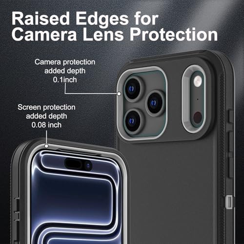 YKHJKLEC for iPhone 17 Pro Case, Military Grade 3 in 1 Heavy Duty Shockproof/Drop Proof/Dust Proof Case with 2Pcs Tempered Glass Screen Protector (Black/Grey) - color: Black/Grey
