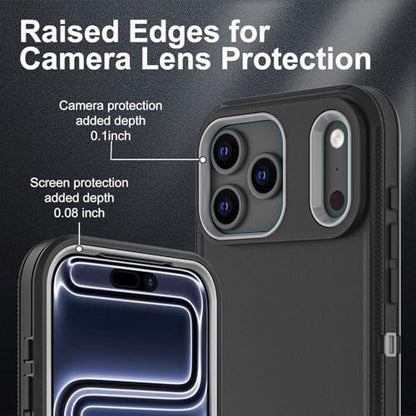 YKHJKLEC for iPhone 17 Pro Case, Military Grade 3 in 1 Heavy Duty Shockproof/Drop Proof/Dust Proof Case with 2Pcs Tempered Glass Screen Protector (Black/Grey) - color: Black/Grey