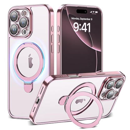 for Plating iPhone 16 Pro Max Case with Magnetic Stand,Rose Gold - color: Rose Gold, size: iPhone 16 Pro Max