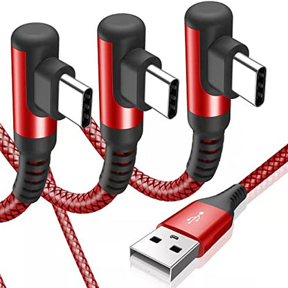 USB to USB C Cable Right Angle [3-Pack 3.3ft 6.6ft 10ft] 3.1A Fast Charging - color: red, size: 3.3ft+6.6ft+10ft