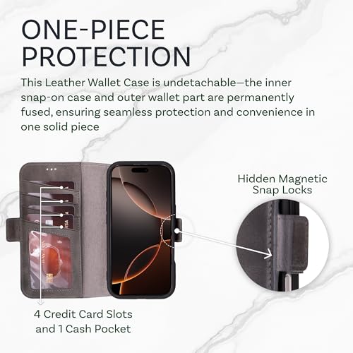 Bayelon Leather Wallet Case for iPhone 16 Pro Max 6.9", Flip Cover Card Holder, iPhone 16 Pro Max Wallet Case, Kickstand Folio Case, MagSafe Compatible Flip Cover, RFID Blocking (Smoked Black) - color: Smoked Black, size: iPhone 16 Pro Max