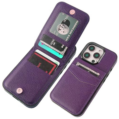 KIHUWEY for iPhone 16 Pro Wallet Case Card Holder, Lichee Dark Purple | Credit Card Slots, PU Leather, Kickstand, Magnetic, Flip Heavy Duty Protection Cover for Men and Women - color: Lichee Dark Purple
