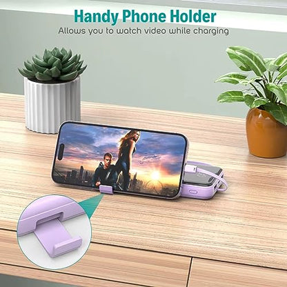 Portable Charger with Built in Cables,10000mAh Slim USB C Power Bank,Purple - color: Purple