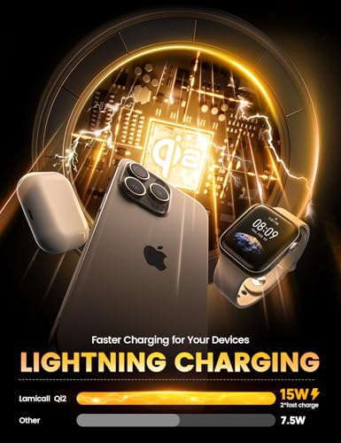 Lamicall 4-in-1 Qi2 Certified Wireless Charging Station for Magsafe, [LED Night Light] 15W Fast Magnetic Charger Stand Gifts, for iPhone 18 Pro/Max/Duo 17 16 15 14 13 12, Watch, Air pods, 30W Adapter