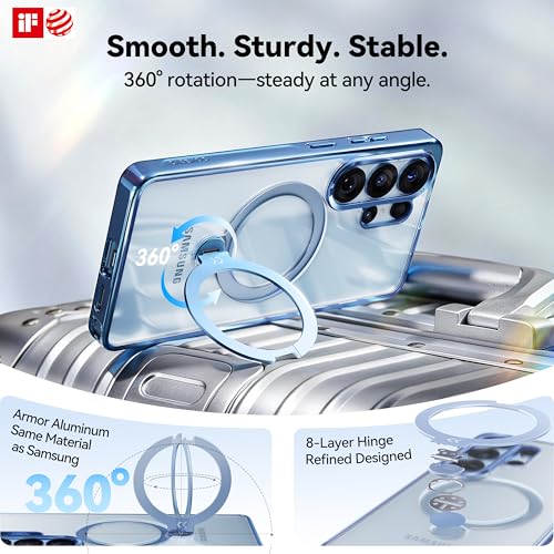 CASEKOO Glossy Blue 26U Case with 360 Spin Magnetic Stand, Fit for MagSafe | 360 Spin Magnetic Stand, Fit for MagSafe, 18FT MIL-STD Protection, Invisible Ring Holder Phone Case - color: Sky Blue