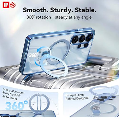CASEKOO Glossy Blue 26U Case with 360 Spin Magnetic Stand, Fit for MagSafe | 360 Spin Magnetic Stand, Fit for MagSafe, 18FT MIL-STD Protection, Invisible Ring Holder Phone Case - color: Sky Blue
