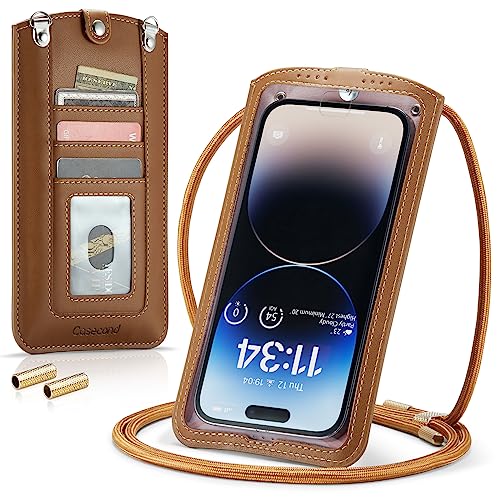 Small Crossbody Bag Cell Phone Purse for Women Men Leather Mini Shoulder Bag Wallet Case with Card Holder Slot Necklace Lanyard for All Phones iPhone Samsung Google up to 7.3" Brown - color: Brown