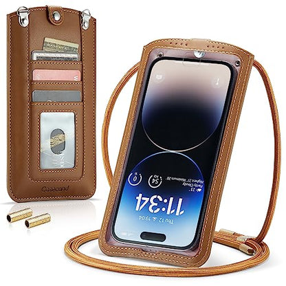 Small Crossbody Bag Cell Phone Purse for Women Men Leather Mini Shoulder Bag Wallet Case with Card Holder Slot Necklace Lanyard for All Phones iPhone Samsung Google up to 7.3" Brown - color: Brown