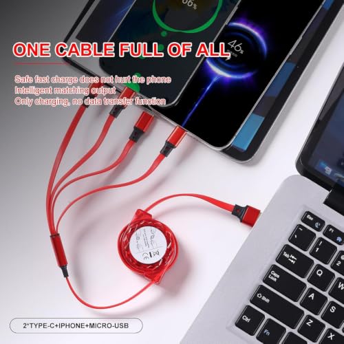 MJXIANG Retractable Multi Charging Cable 4 in 1, 3.3Ft 3A Fast Charger Cord