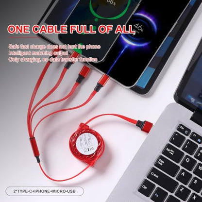 MJXIANG Retractable Multi Charging Cable 4 in 1, 3.3Ft 3A Fast Charger Cord