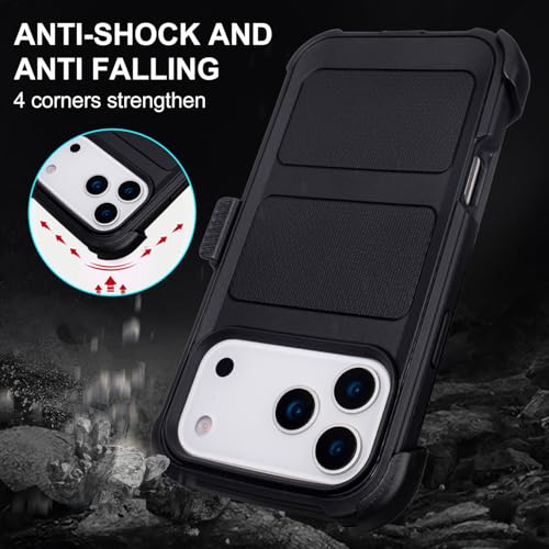 for Case iPhone 17 Pro Max Case with Belt Clip Holster Heavy Duty Black | Protective iPhone 17 ProMax Case Kickstand Shockproof Dustproof Port Sturdy Defender Cover for iPhone 17 Pro Max Cases Black - color: Black