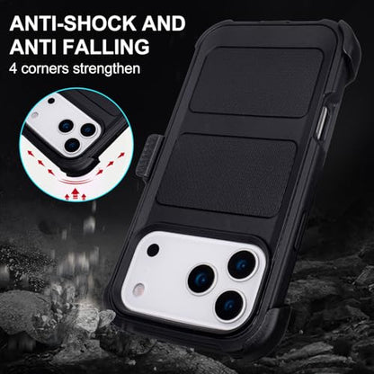 for Case iPhone 17 Pro Max Case with Belt Clip Holster Heavy Duty Black | Protective iPhone 17 ProMax Case Kickstand Shockproof Dustproof Port Sturdy Defender Cover for iPhone 17 Pro Max Cases Black - color: Black