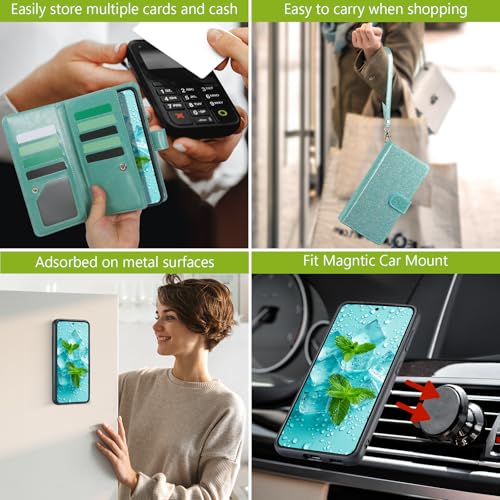 Varikke for Galaxy S25+/Plus Wallet Case Magnetic Detachable, Mint Green - color: Mint, size: Galaxy S25+/S25 Plus 6.7"
