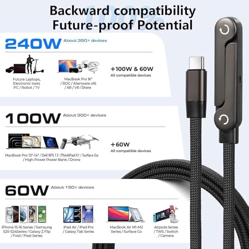 240W USB C to USB C Cable 2Pack 5FT with Desktop Stand - color: Black