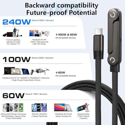 240W USB C to USB C Cable 2Pack 5FT with Desktop Stand - color: Black