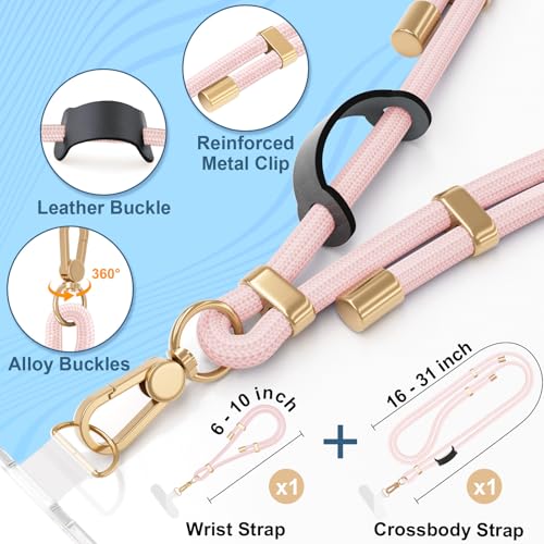 4-IN-1 Phone Lanyard Crossbody & Wrist Strap Kit with 2 Pack Tabs - color: Pink