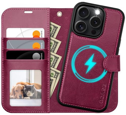 OCASE for iPhone 16 Pro Case Detachable Wallet Case with Card Holder, 2 in 1 Pu Leather Flip Folio with RFID Blocking Stand Wrist Strap Shockproof Phone Cover 6.3 Inch 2024, Burgundy | Magnetic 2 in 1 Wallet, RFID Blocking Flip Case, PU Leather Case, Kick