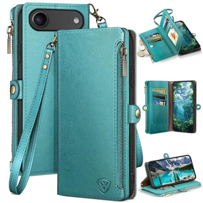 XcaseBar Compatible with iPhone Air 6.5" Wallet case with Zipper Credit Card Holder【RFID Blocking】,Flip Folio Book PU Phone case Shockproof Cover Women Men for Apple 17 Air case Blue Green - color: Blue Green, size: iPhone Air 6.5"