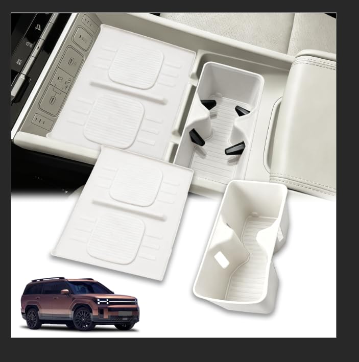 2Pcs Cup Holder Insert and Charging Mat for 2024-2026 Hyundai Santa Fe - size: For Santa Fe 2024-2026 2pcs White