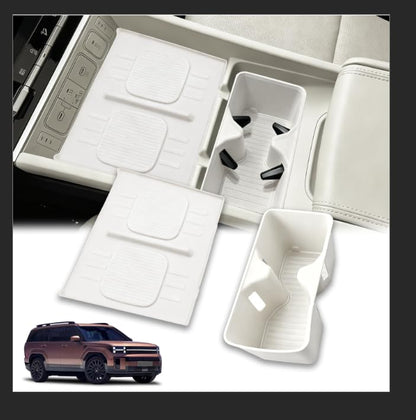 2Pcs Cup Holder Insert and Charging Mat for 2024-2026 Hyundai Santa Fe - size: For Santa Fe 2024-2026 2pcs White