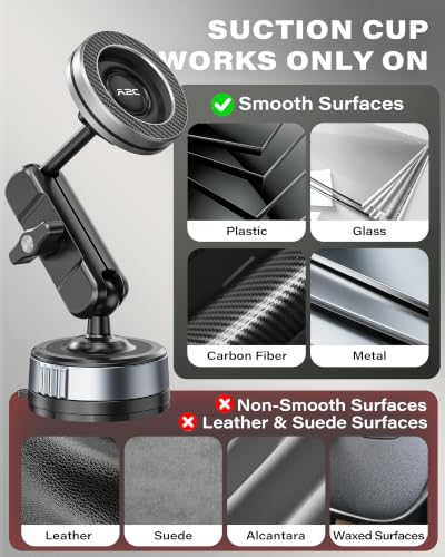 APPS2Car Magnetic Car Phone Holder for MagSafe Metal Arm, Suction Cup Mount