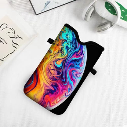 Men Women Neoprene Cell Phone Sleeve Pouch Case Bag with Crossbody Strap/Neck Lanyard 7.5 X 4.3 in (Colorful Earth Pattern) - color: Colorful Earth Pattern